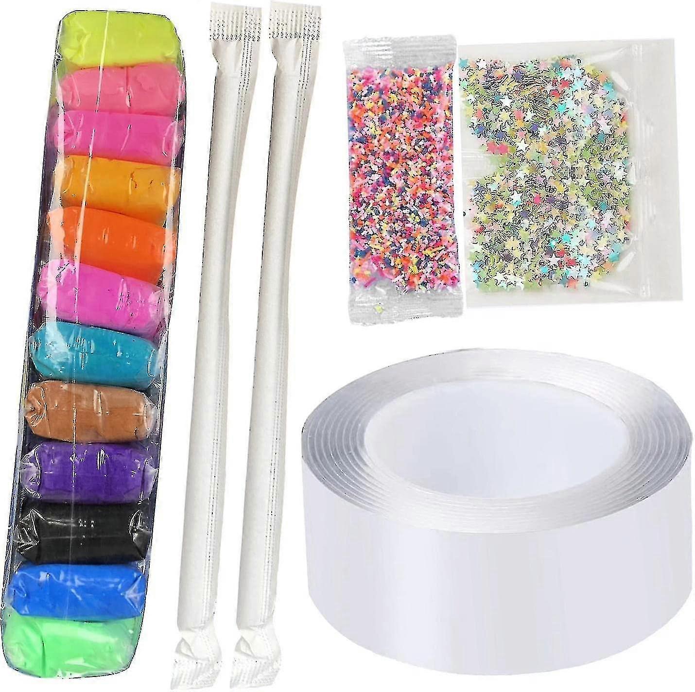 Clear Nano Tape, Removable 12 Color Clay, Non-staining Diy Crafts For Handmade Balls, 1mm 1m With Sequins, As Described