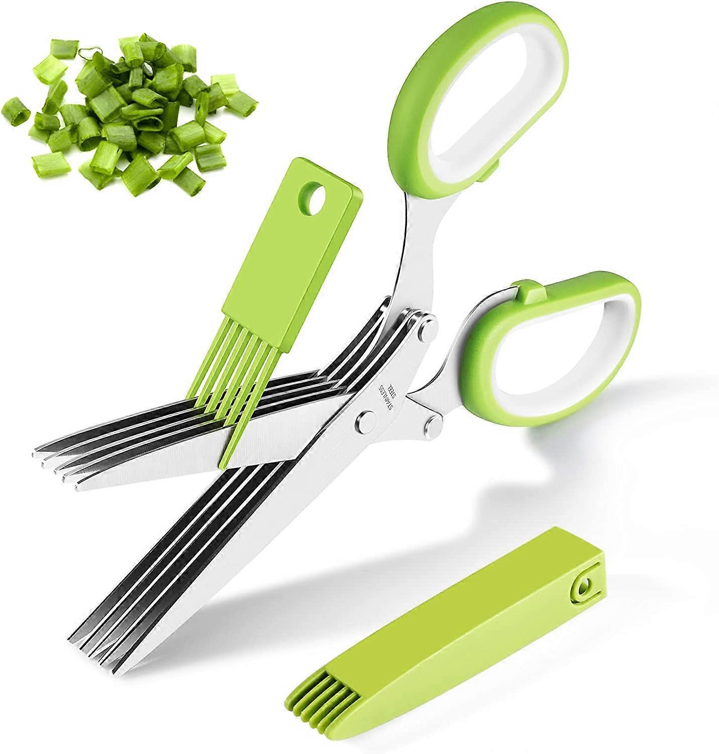 Herb Scissors, Multipurpose 5 Blade Herb Shears, Stainless Steel Sharp Herb Cutter Kitchen Gadgets