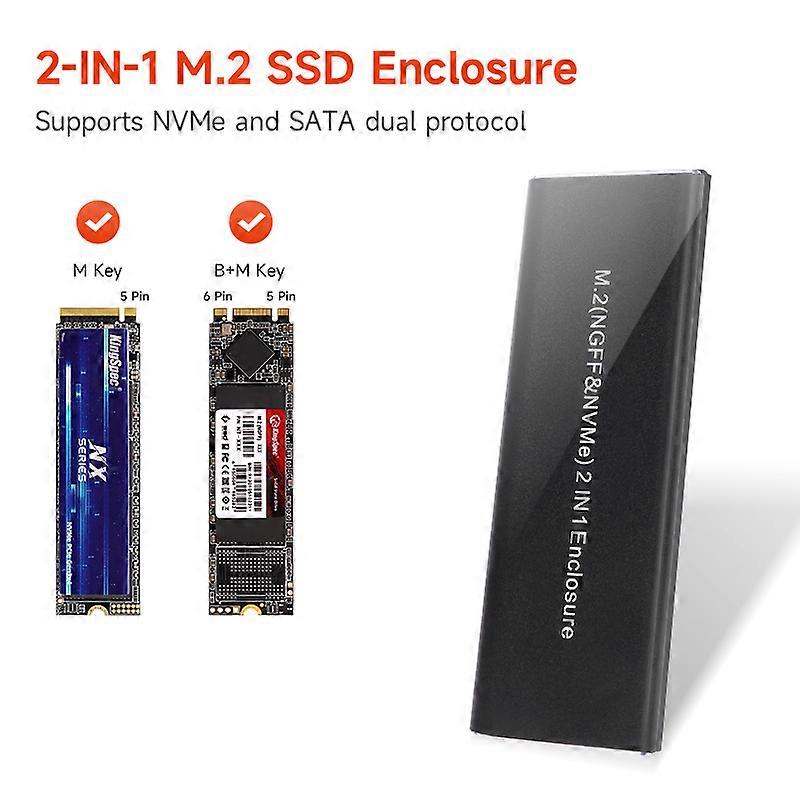 KingSpec M2 NVMe SATA SSD Case 10Gbps HDD Box M.2 NMVe NGFF SSD to USB 3.1 Enclosure Dual Protocol Type A to Type C for M.2 SSD