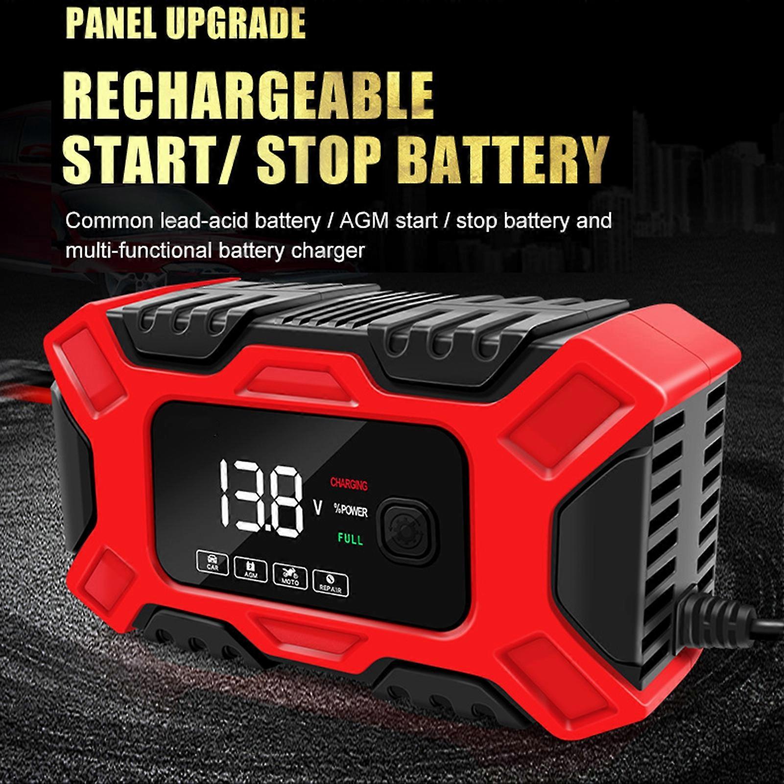 12V Car Battery Charger Automatic Large Screen LCD Display High Precision Intelligent Detection Pulse Repair Multiple Mode Smart Fast Charge Auto Moto
