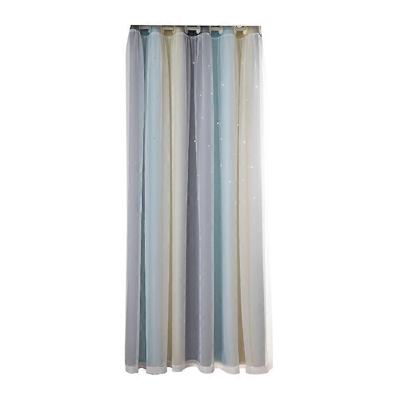 Gradient Star Curtain Lightproof Polyester Double Layer Perforated Curtain for Living Room