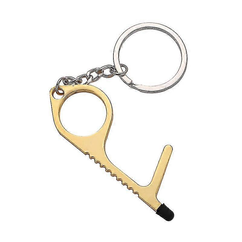 Door Opener - Contactless Door Opener Hook - Button, Stylus & Key Ring - For Hygiene (1 Piece, Gold)