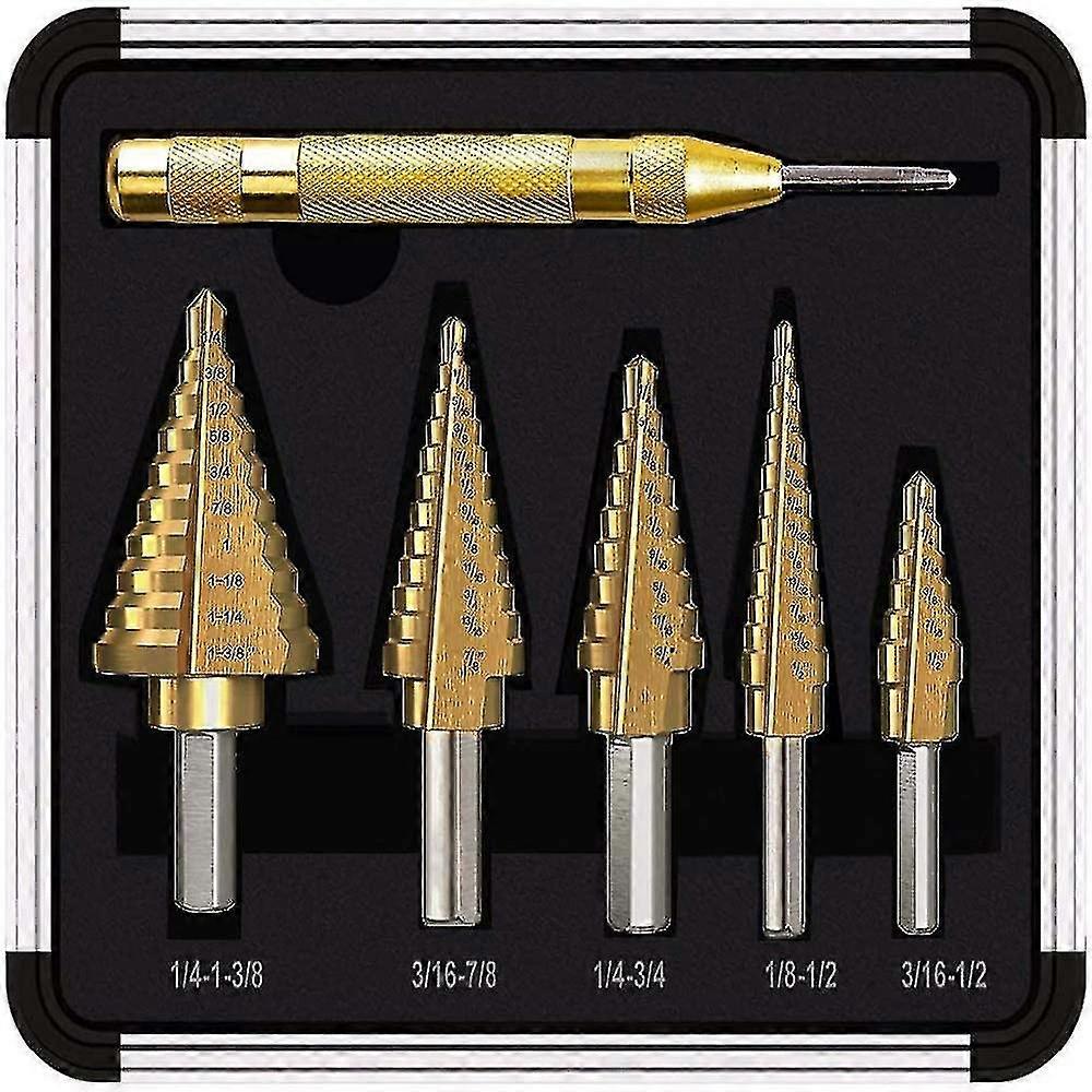 Step Drill Kit, 5pcs Hss Titanium Step Drill Set With Automatic Center Punch