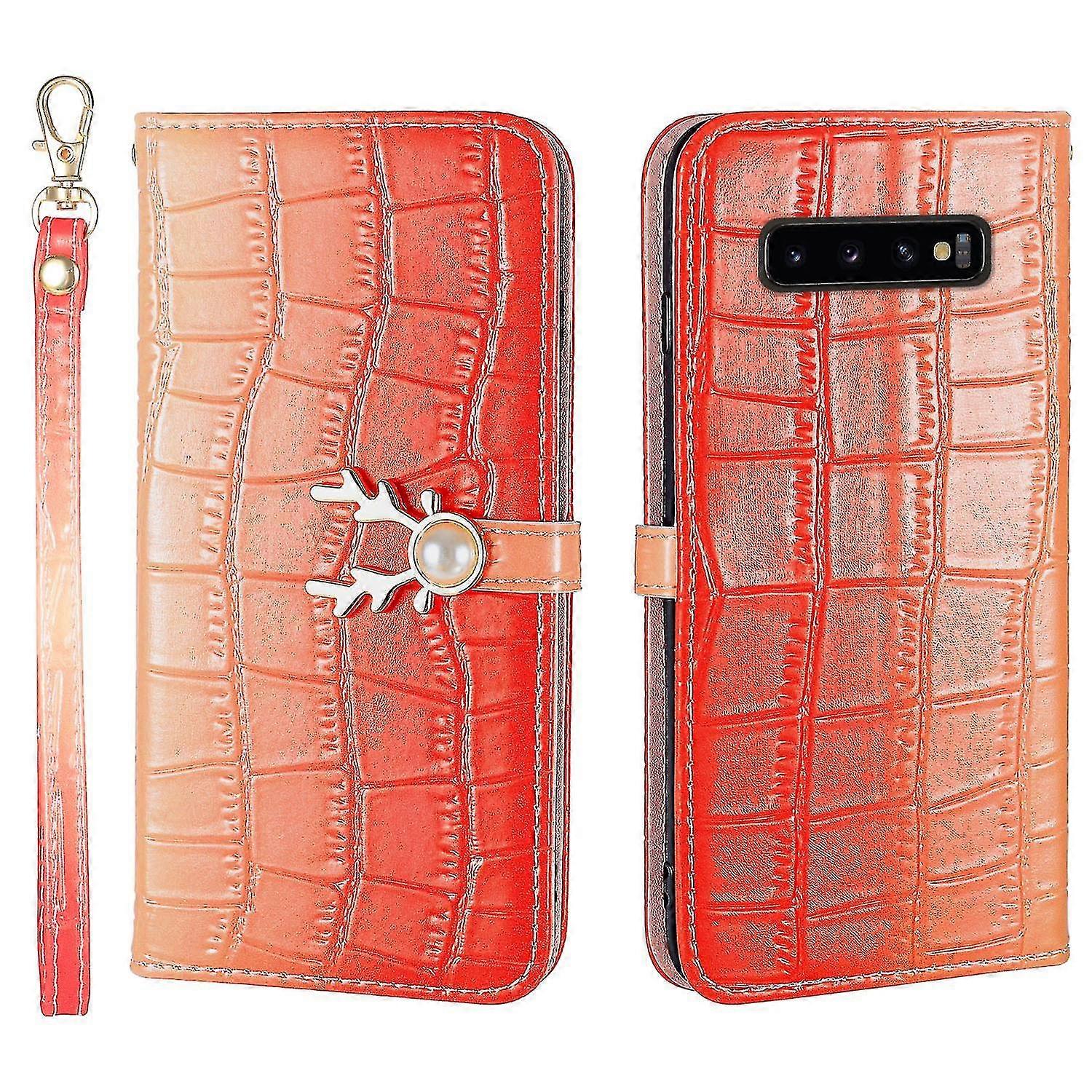 Elk Pattern Phone Case For Samsung Galaxy S10 Plus With Card Holder, Lanyard, Pu Leather Material, Wallet Function, Corner Fall Protection