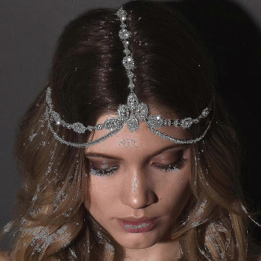 Κρυστάλλινο μέτωπο headband γάμος νυφικό τρίχωμα αλυσίδας τρίχας για τις γυναίκες Rhinestone Waterdrop κεφάλι αλυσίδα κεφαλόδεσμο κοσμήματα μαλλιά -