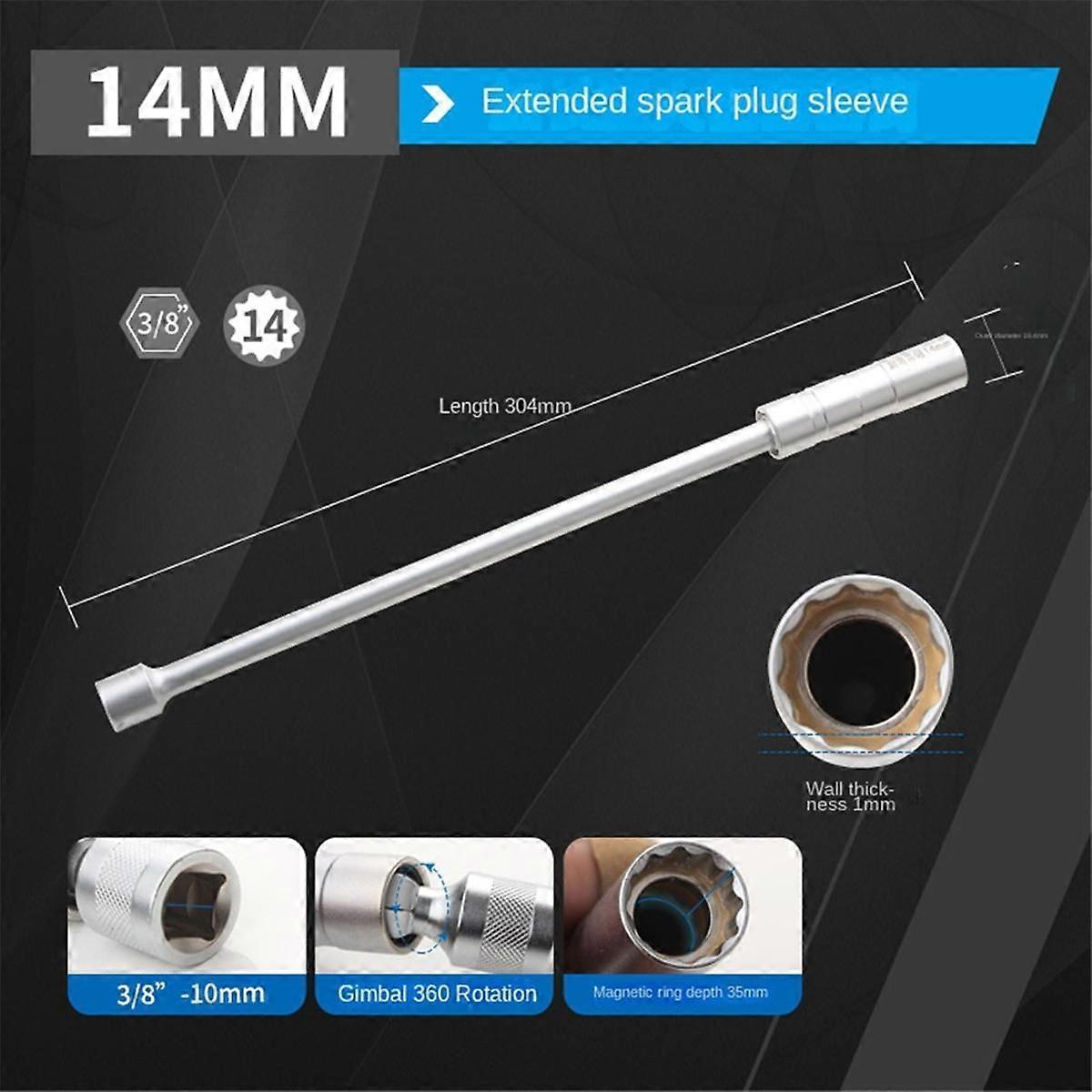 2pcs 14mm 16mm Magnet Spark Plug Removal Tool Wrench Sleeve 3/8inch 12-Point Swivel Candle Key Sock