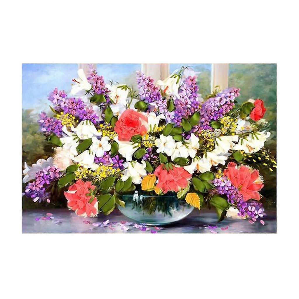 Ribbon Embroidery Set Floral Cross Stitch Kit DIY Painting