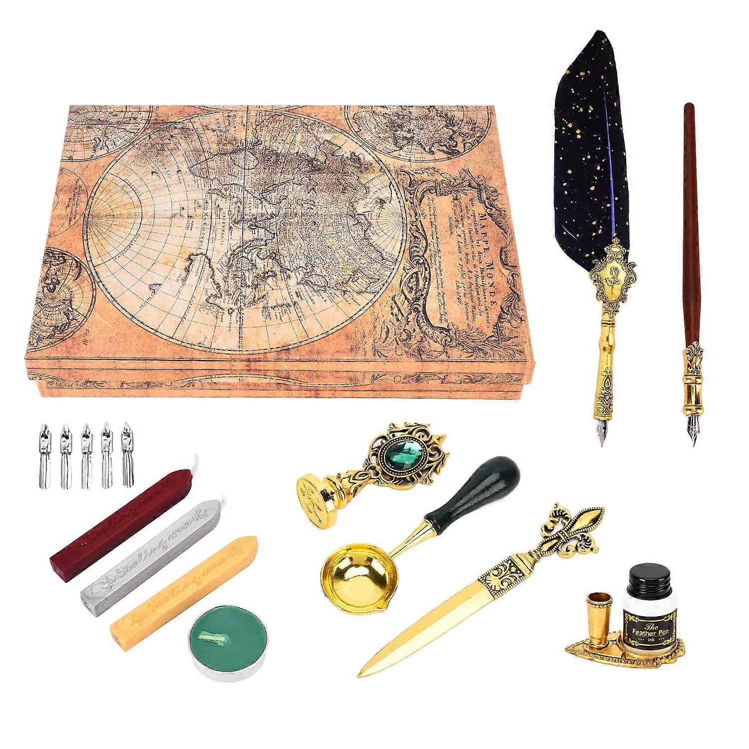 Feather Pen Set Painted Stamp Student Dip Pen Set European Style British Retro Dipping Feather Pen S