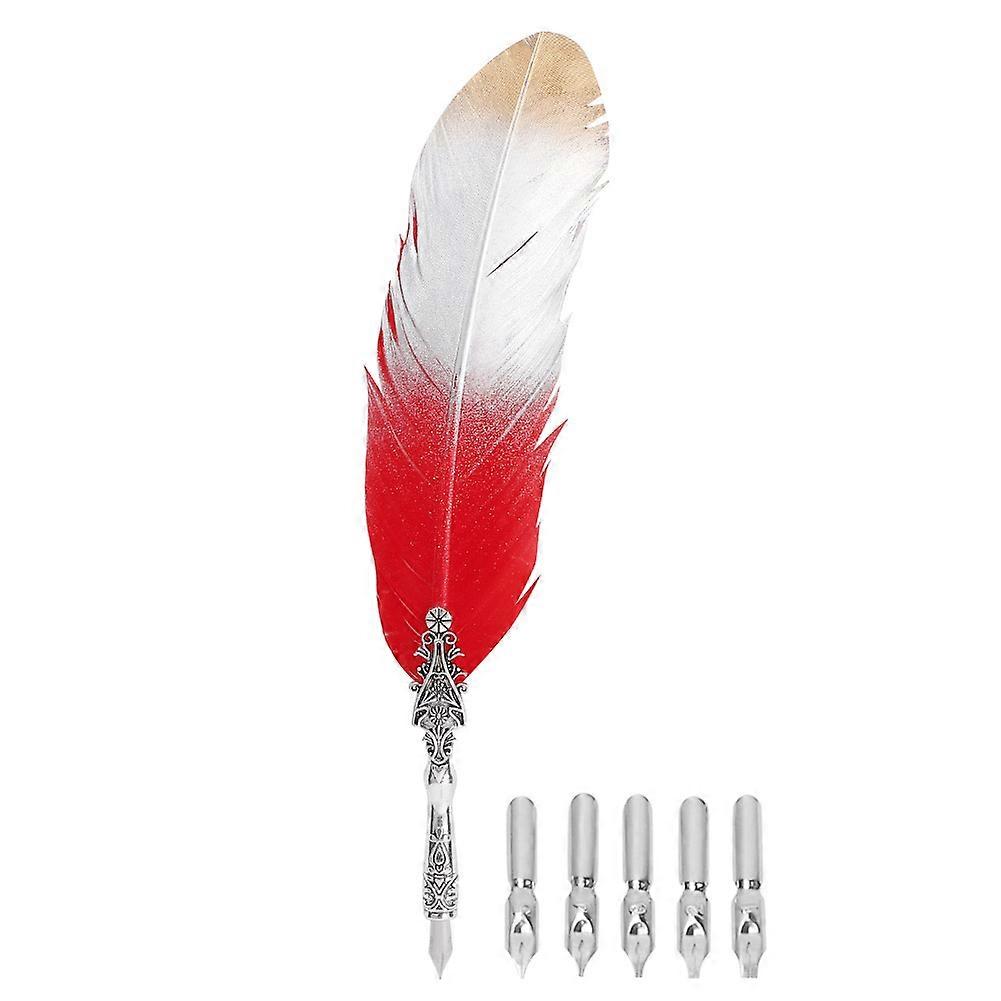 クラシックヴィンテージフェザー万年筆書道クイルディップペン家の装飾ギフト(#5)