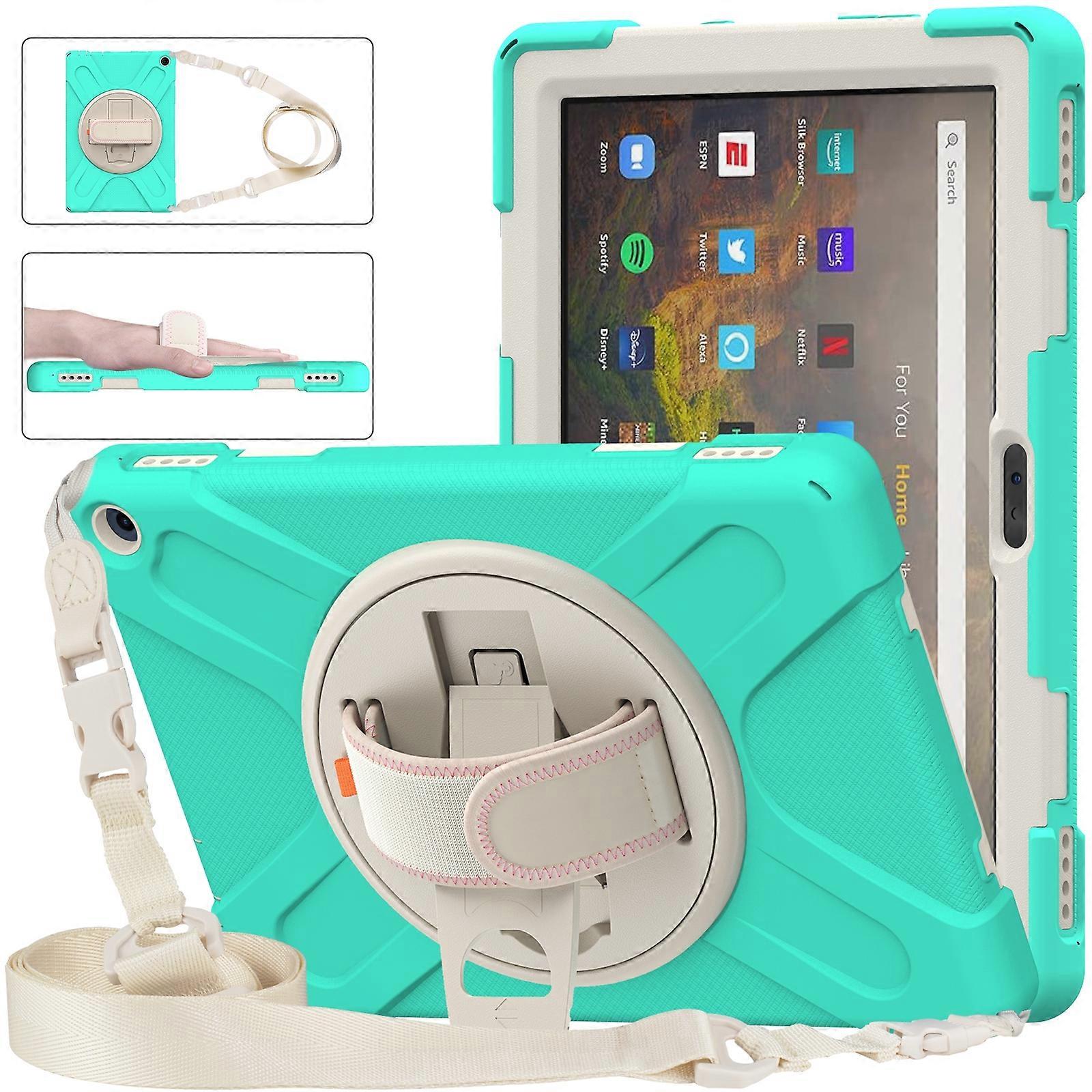 For Amazon Kindle Fire HD 10 2021 Silicone + PC Protective Case with Holder & Shoulder Strap