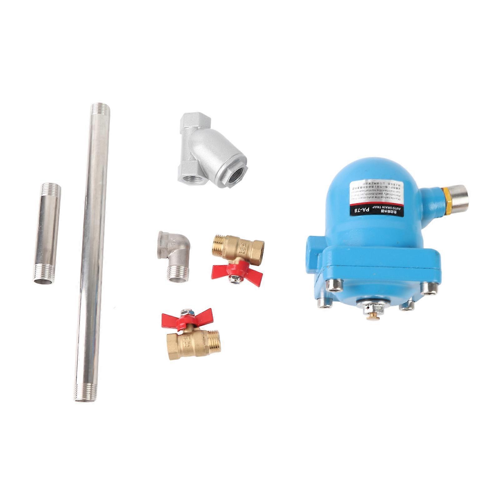 Pneumatic Auto Water Drainer,Low Loss Aluminum Alloy Case Rustproof Drain Valve for Air Compressors(PA-78+Filter+Tube)