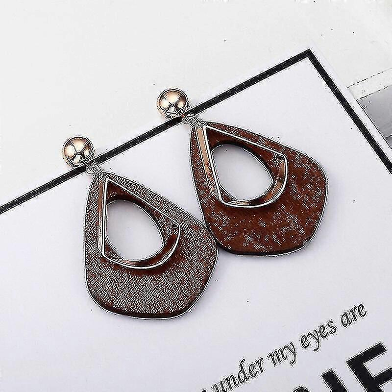 Brown Natural Wood Tear Drop Earrings