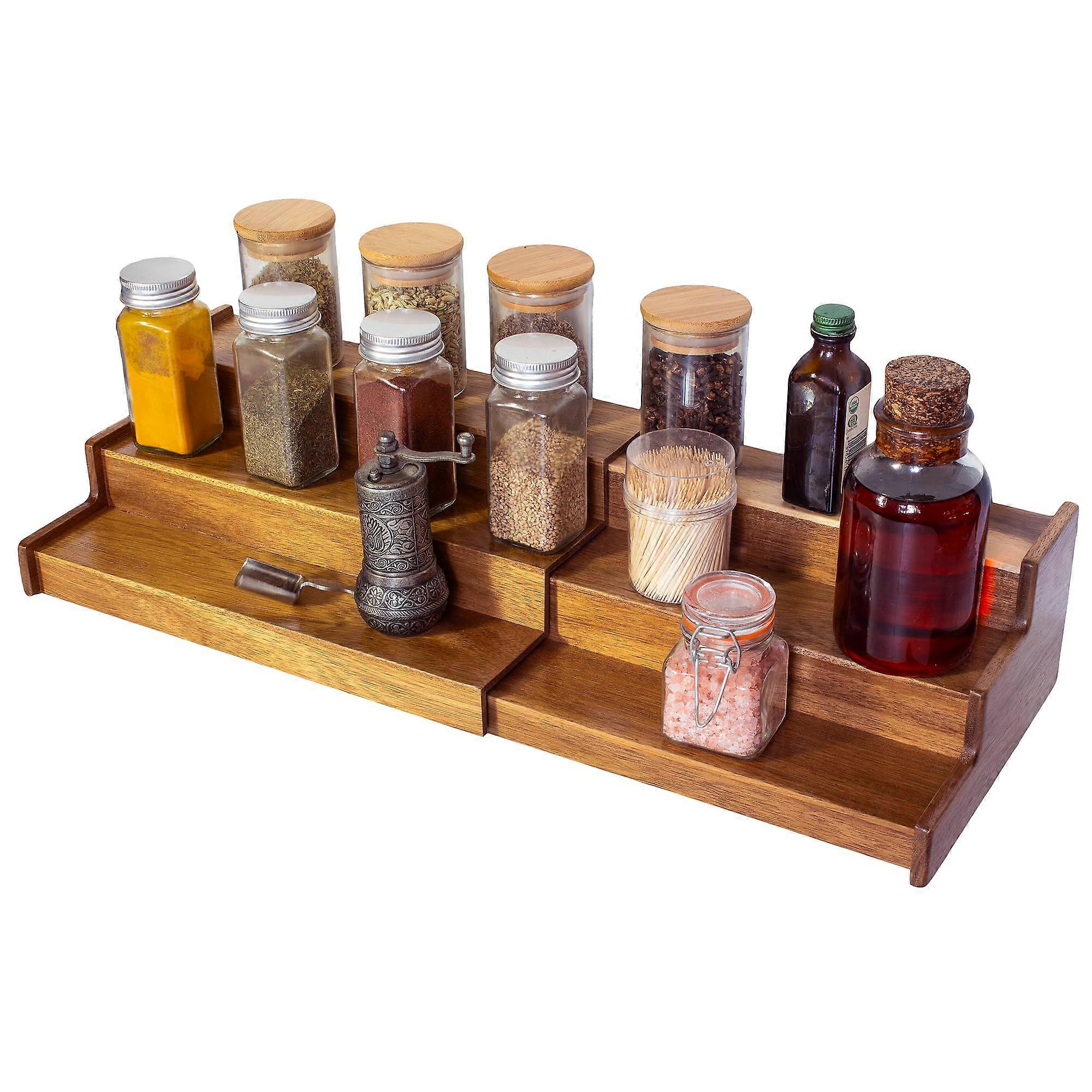 Spice Rack Organizer Acacia Wood 3-Tier for Cabinet Kitchen Storage