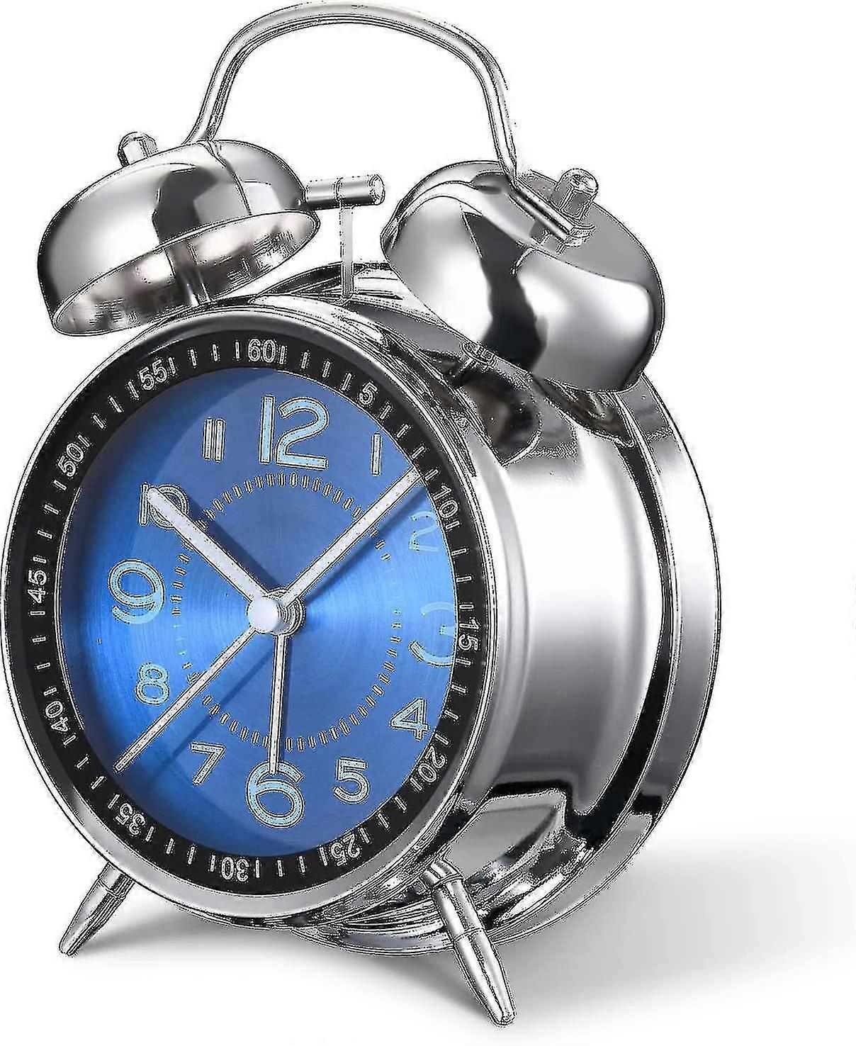 Loud Alarm Clock For Heavy Sleepers Adults,4 Inch Silent Non-ticking Quartz With Backlight,twin Bell (blue)(,)