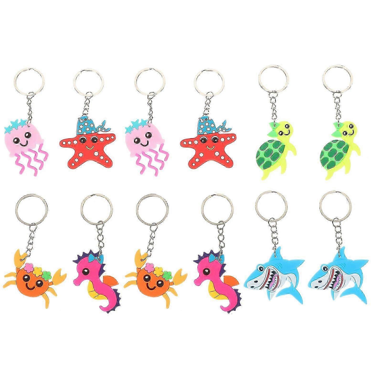 12 Pcs Car Key Ring Nautical Keyring Bag Fillers Party Favors Beach Keychains Sea Creature Key Chains Ocean Keyring  hk
