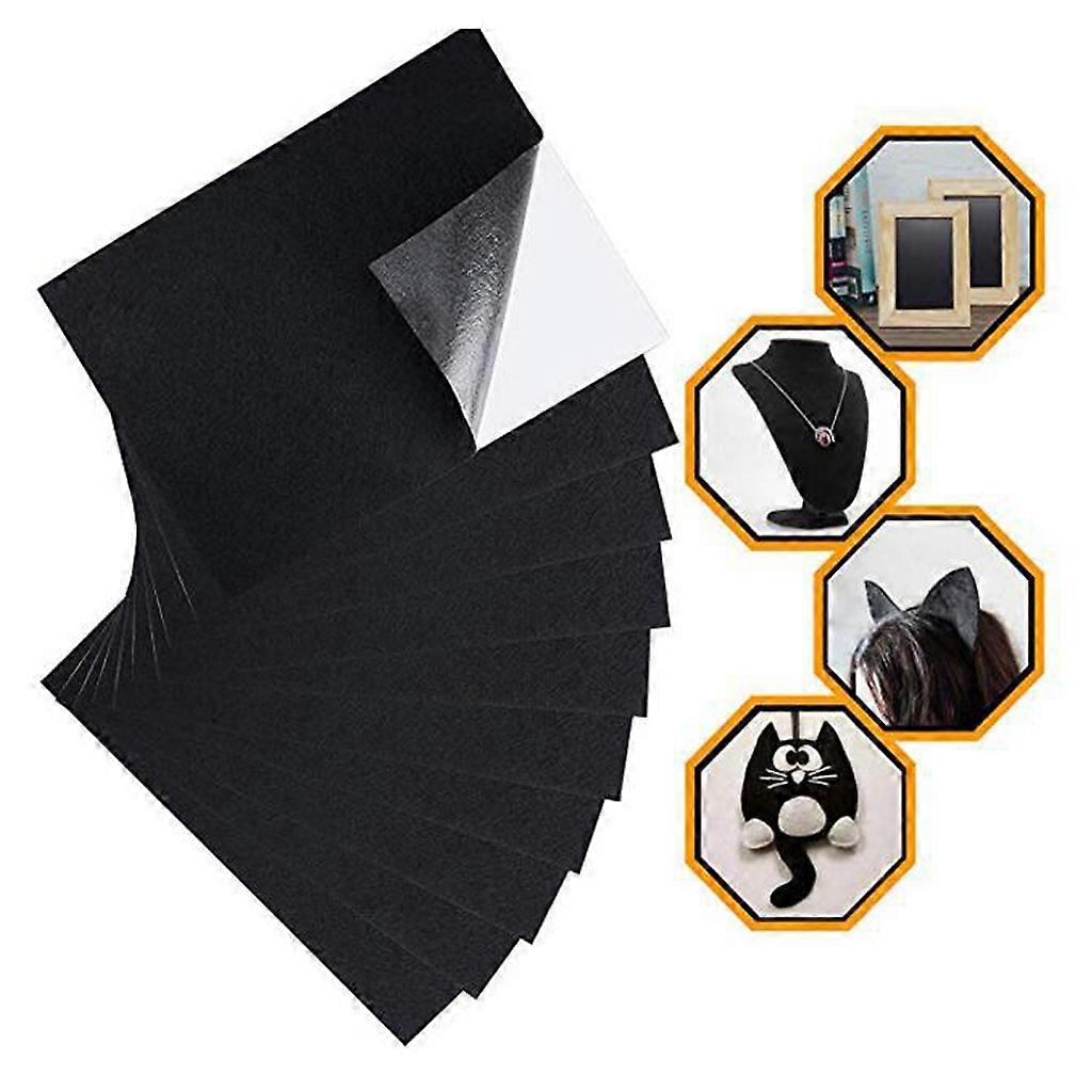 Black Felt Fabric Adhesive Sheets (10 Count) Multipurpose Velvet Sheet with Sticky Glue Back for Art & Crafts Black