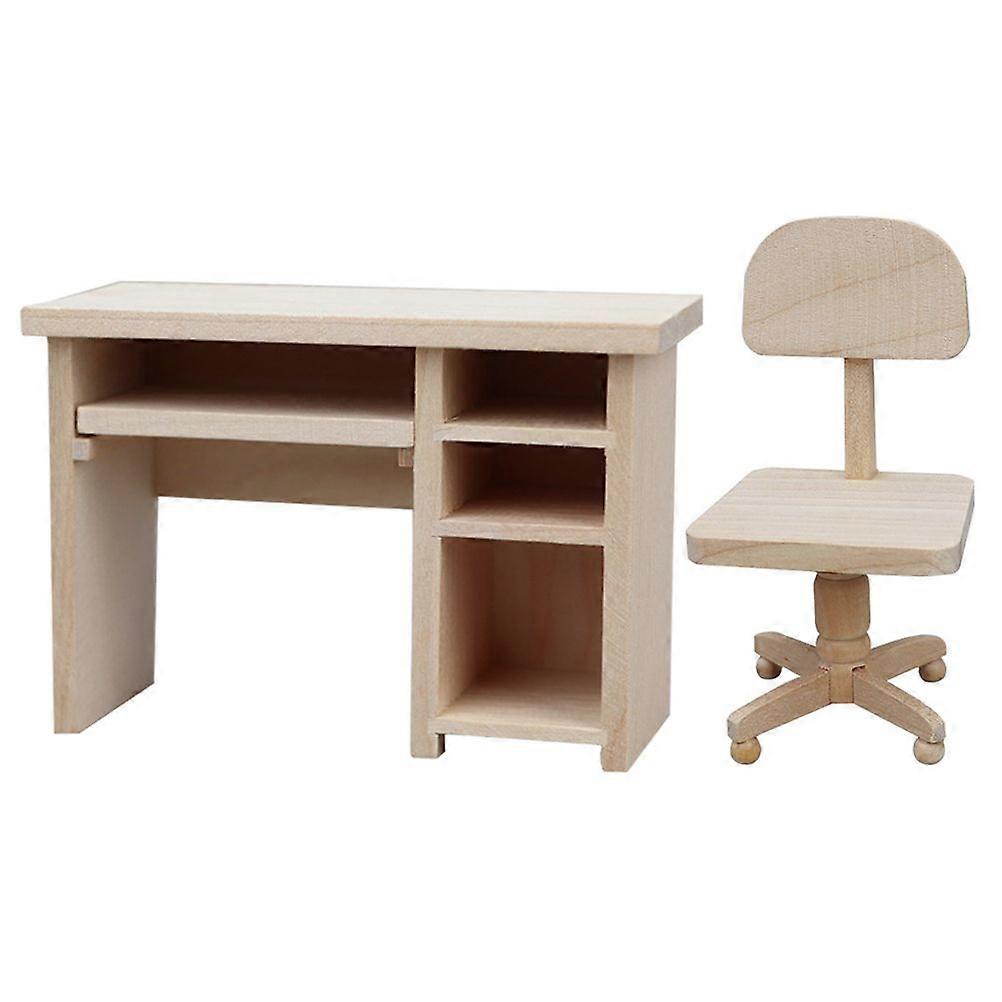 1 Set of Miniature Dollhouse Furniture Computer Desk Chair Set Simulation Office Table Chair
