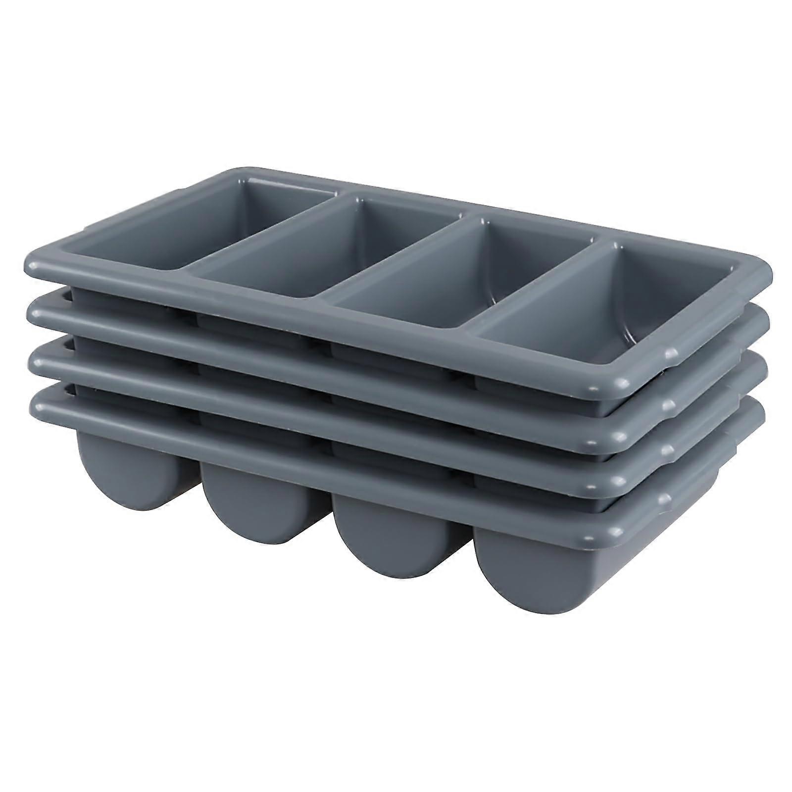 Large Flatware Organizer Tray Set of 4 - Grey Cutlery Bin with 4 Compartment Design for Kitchen Storage