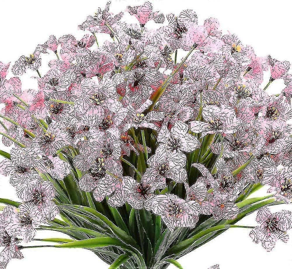 6pcs人工バイオレットの花屋外UV耐性偽の花を消えさせる偽のプラスチックプラント低木緑