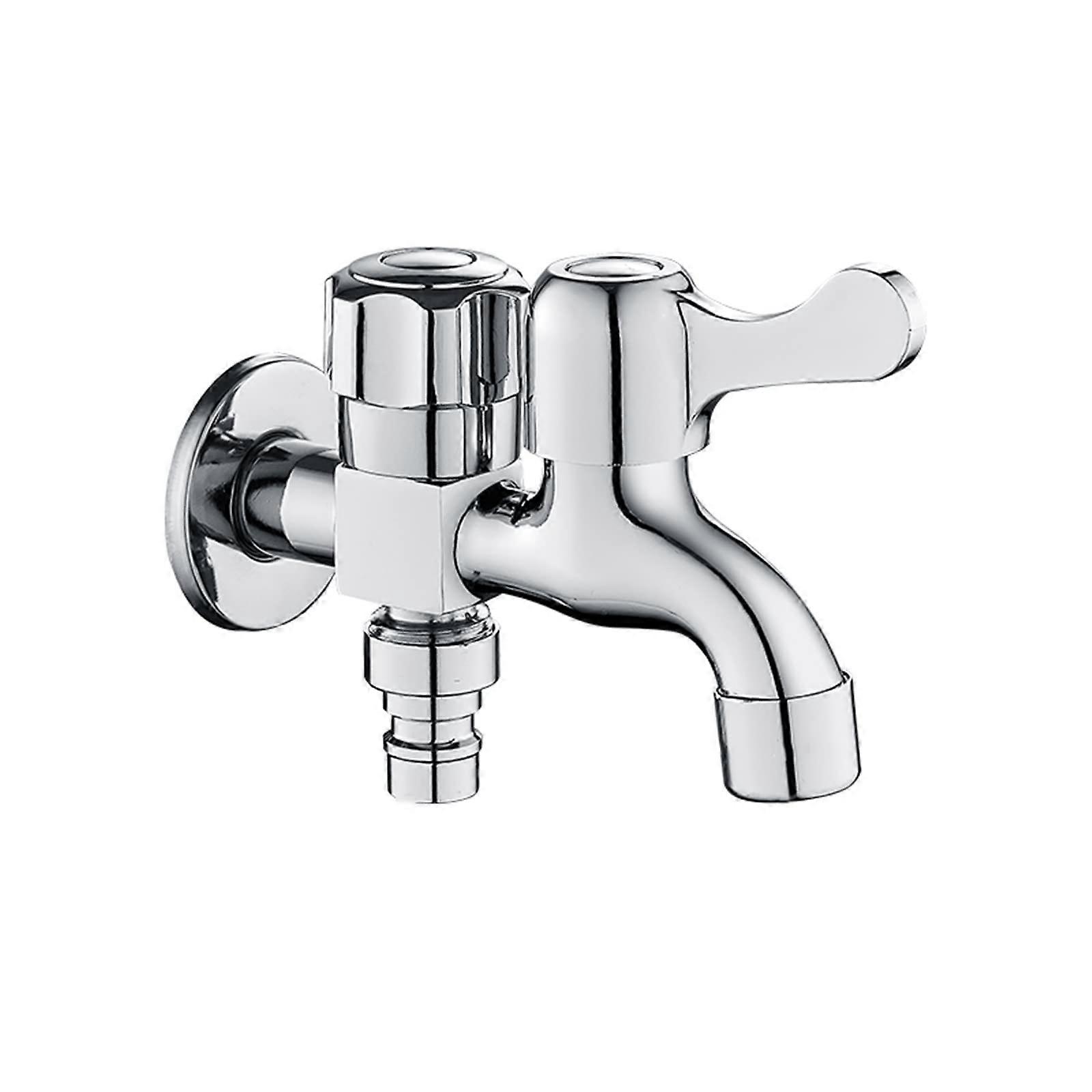 Double Outlet Faucet Brass Laundry Sink Faucet with Dual Handle and 360-Degree Rotation for Bathroom Sink Installation