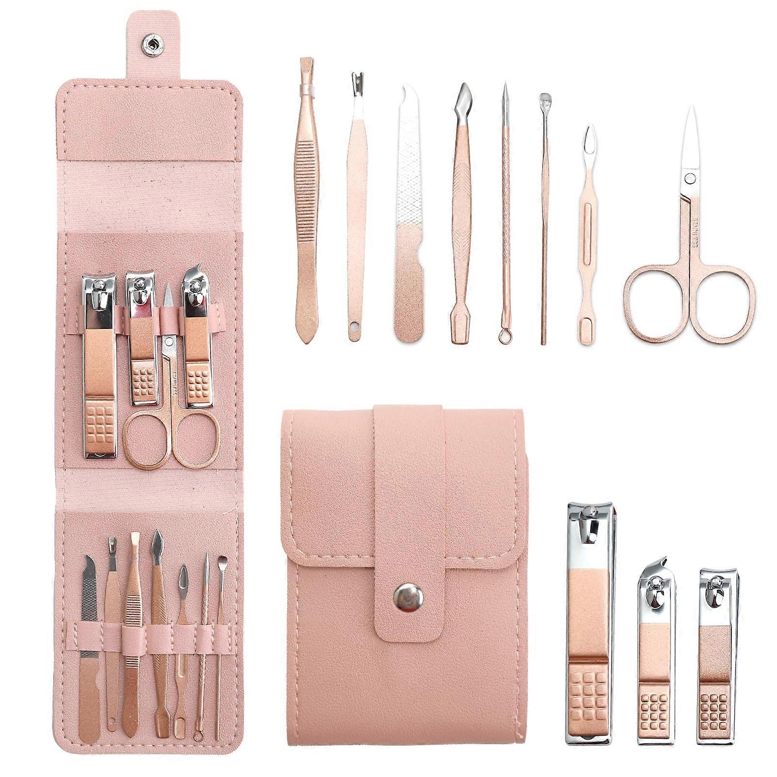 Manicure Set 11 in 1 Pink Nail Clipper Kit for Nails and Toenails, Portable Travel Essentials for Home and On-the-Go