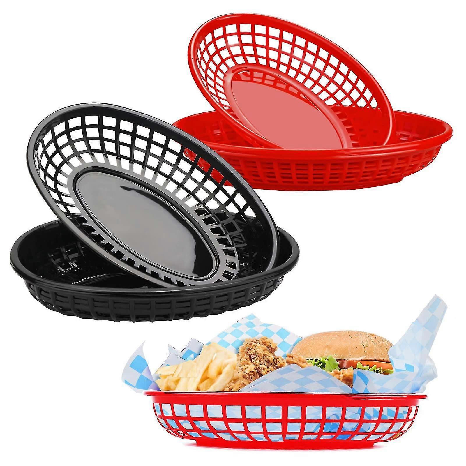 Cestini di cibo, cesto di frutta ovale di plastica riutilizzabile, cestini di patatine fritte per hot dog Hamburger Dolci Fruit Party Picnic Barbec...