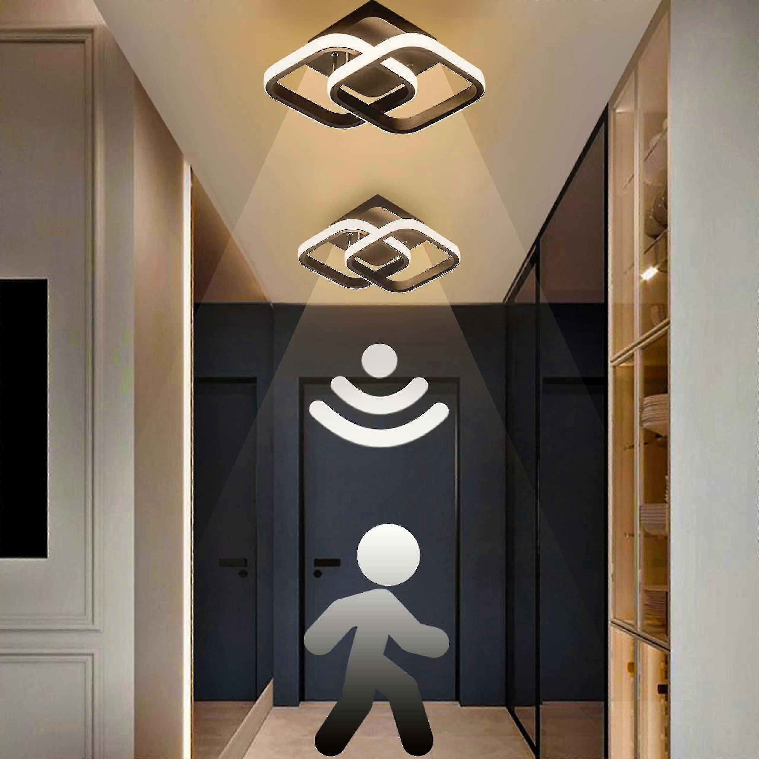 LED ceiling light with motion detector inside, 22W warm white ceiling lamp, 24 * 20 * 9CM sensor lamp, suitable for hallways, garages, bathrooms, 1PC