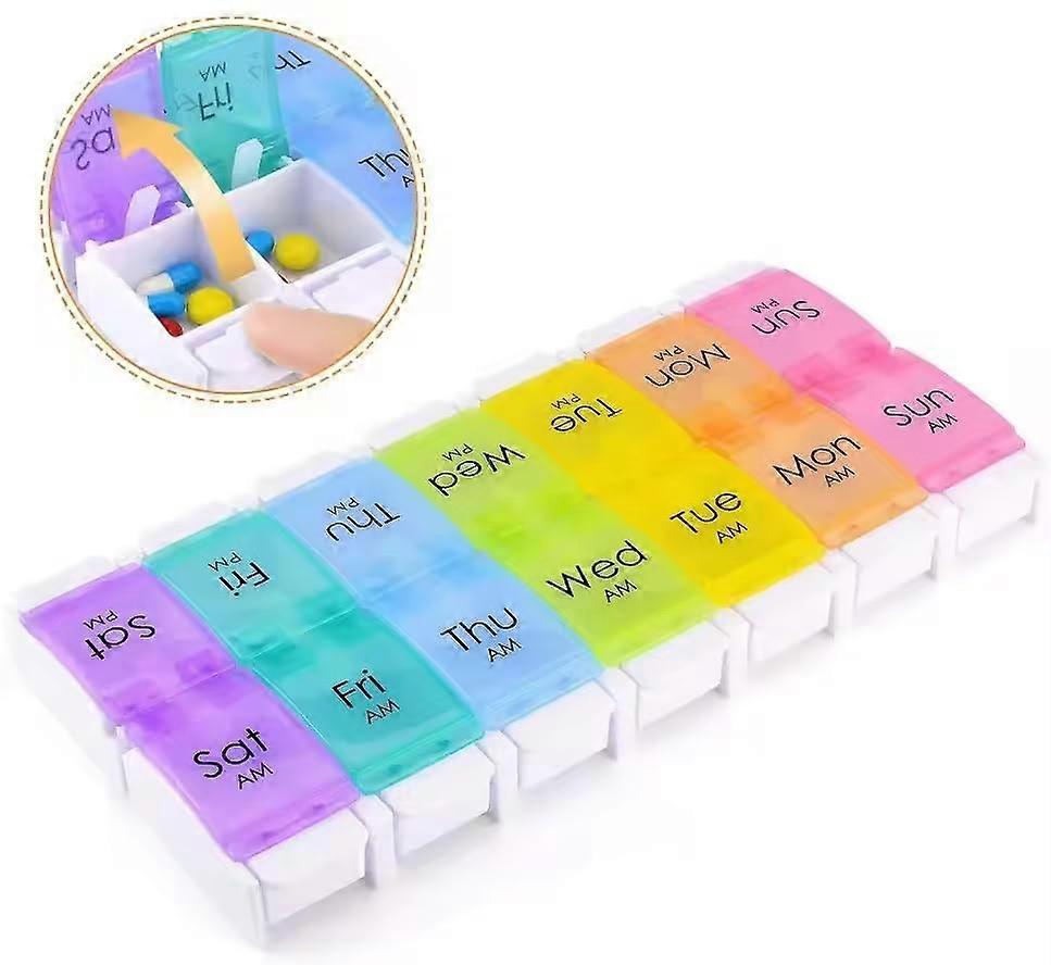 Weekly Pill Organizer 7-Day Large Storage Pill Box, AM/PM Daily Easy Fill, Twice-Daily Pill Case, Rainbow Design
