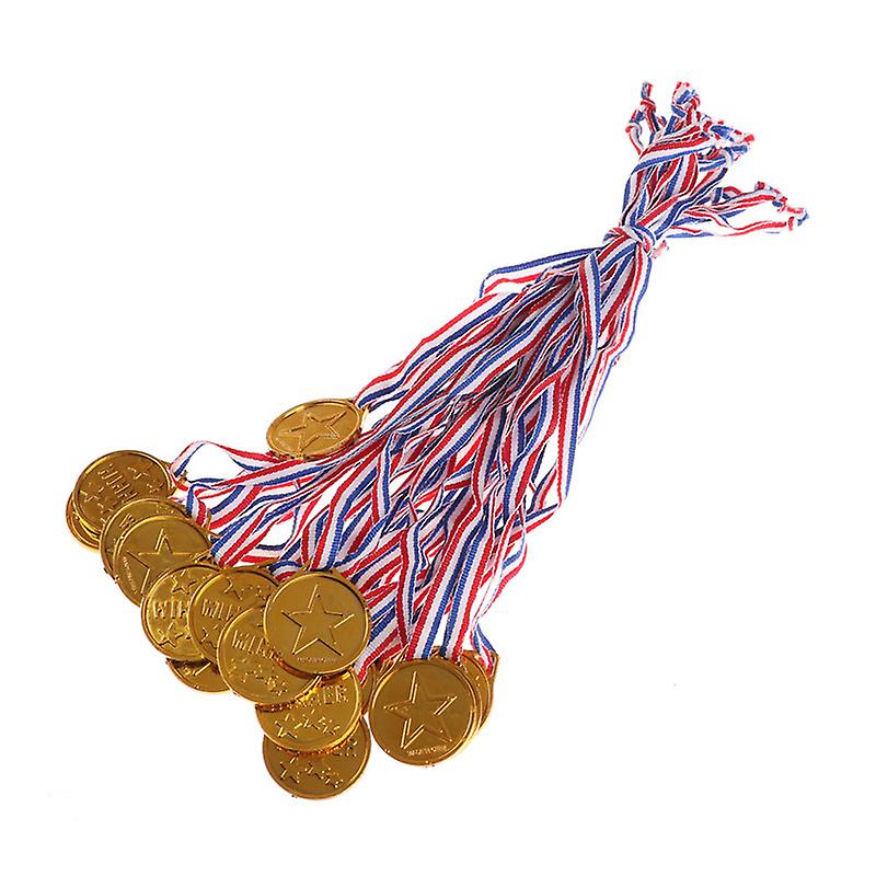 20pcs Children Gold Plastic Winners Medals Sports Day Party Bag Prize Awards Toys For Party Decor