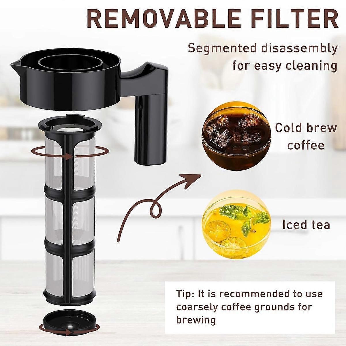 Cold Brew Coffee Maker, 40 Oz Iced Coffee Pitcher Black