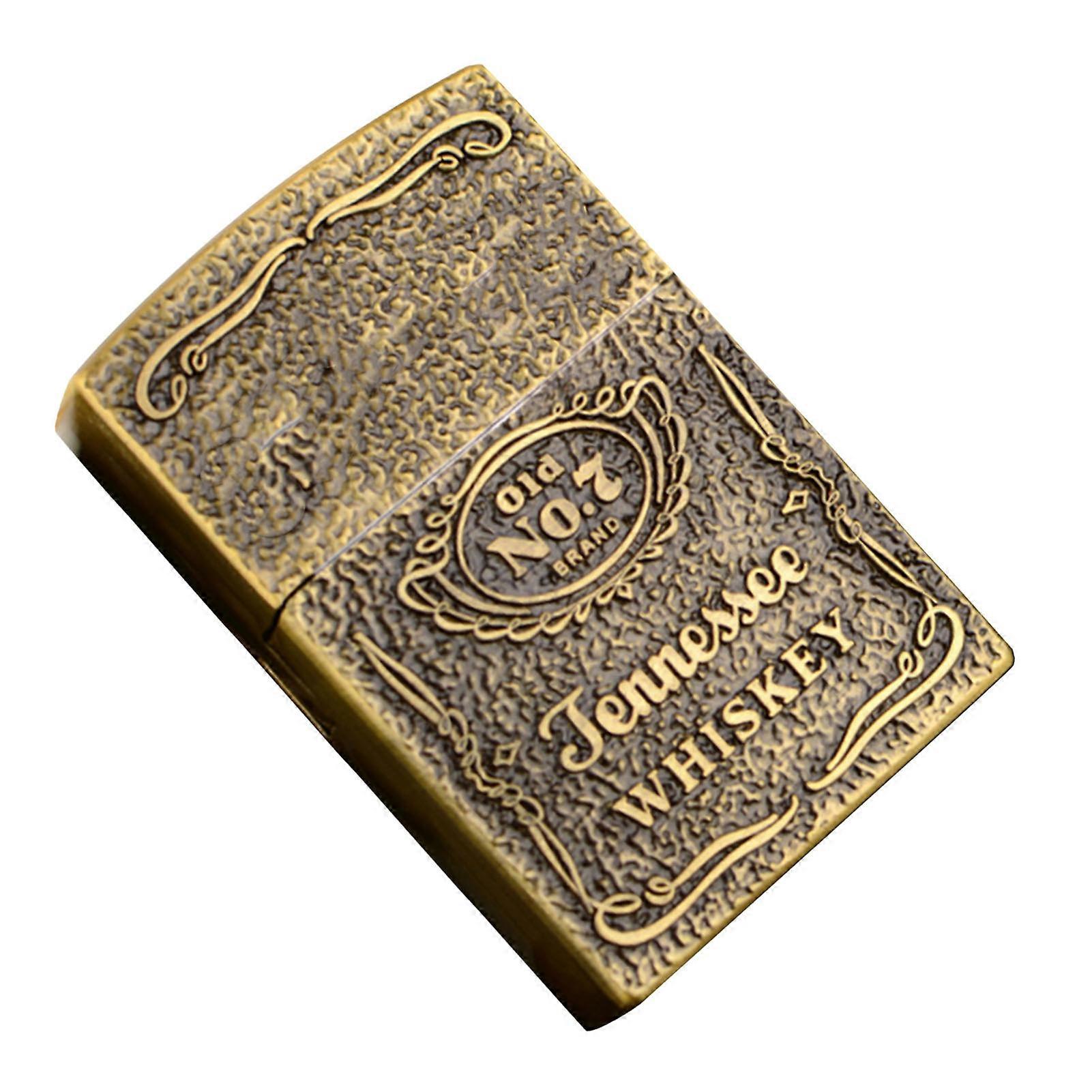 Flame Cigar with Wheel Flint Ingnition Vintage 3D Carving Refillable Butane Lighter for Men Dad Husband