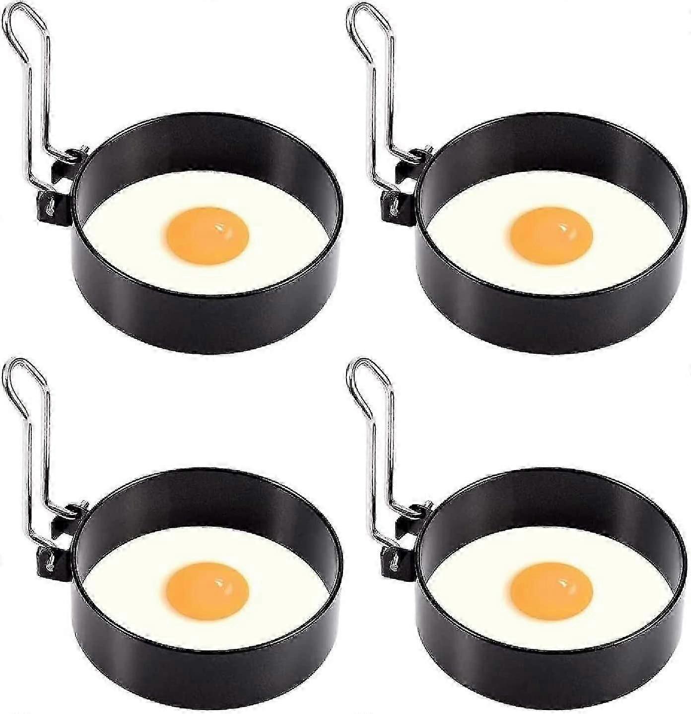 الفولاذ المقاوم للصدأ حلقات البيض مجموعة، 4PCS غير لاصق الصيد غير لاصق حلقات البيض العفن العجة ميني الفطائر جولة حلقات البيض للقلي والبيض المسلوق فتات