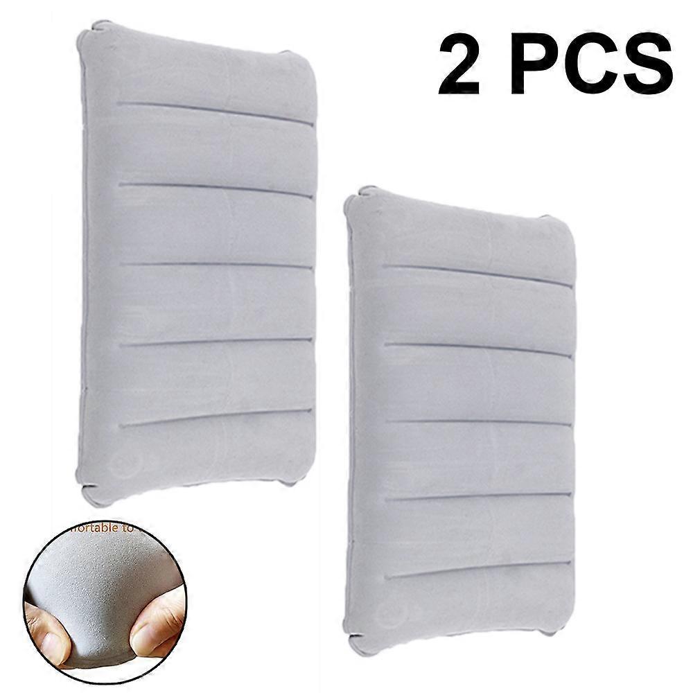 Inflatable Pillow, Pack of 2 Compressible Pillow Comfortable Blow Up Flocking Napping Pillow Ergonomic Neck & Lumbar Support Travel Car Flight-gray