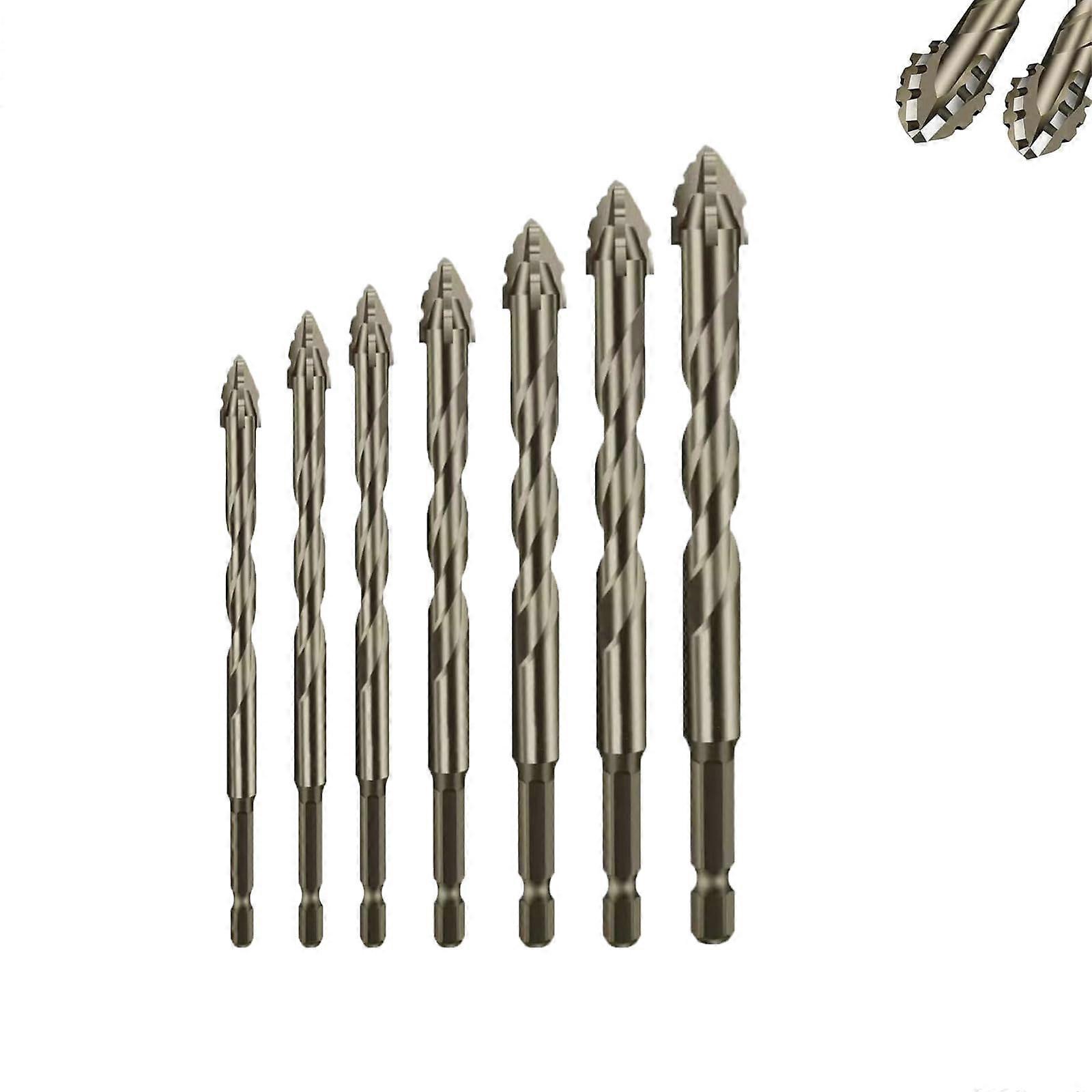 Drill Bits Set, Four Blade Serrated Eccentric Twist Bits for Concrete, Glass, Brick, Tile, Marble, High Strength 1 Set