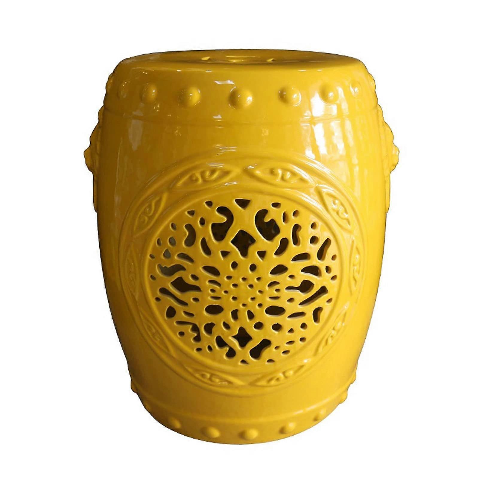 Chinoiserie ceramic drum stool with lion's head, handmade hollow design