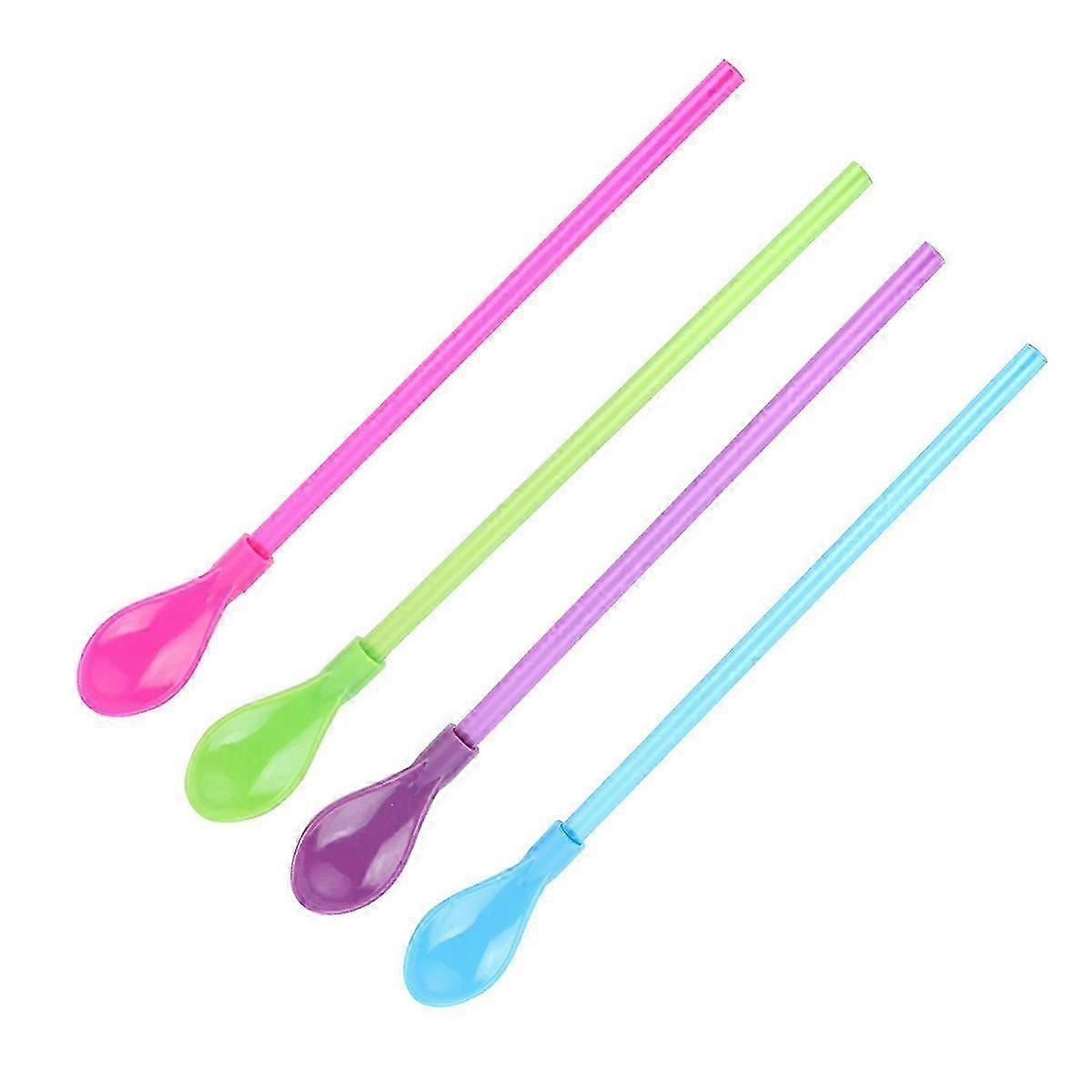 4 Pcs Mixing Spoons Plastic Mixing Spoon Stir Spoon Straw Spoon Party Multifunction Straw Spoon