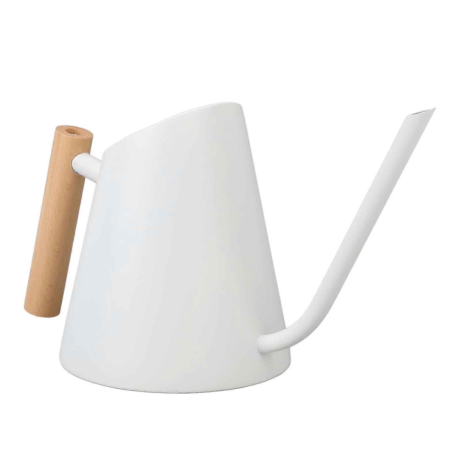 علبة سقي مع صنبور طويل 800 مل الفولاذ المقاوم للصدأ غير لامع علبة سقي النباتات الداخلية مع مقبض خشبي لحديقة المنزل زهرة بيضاء 