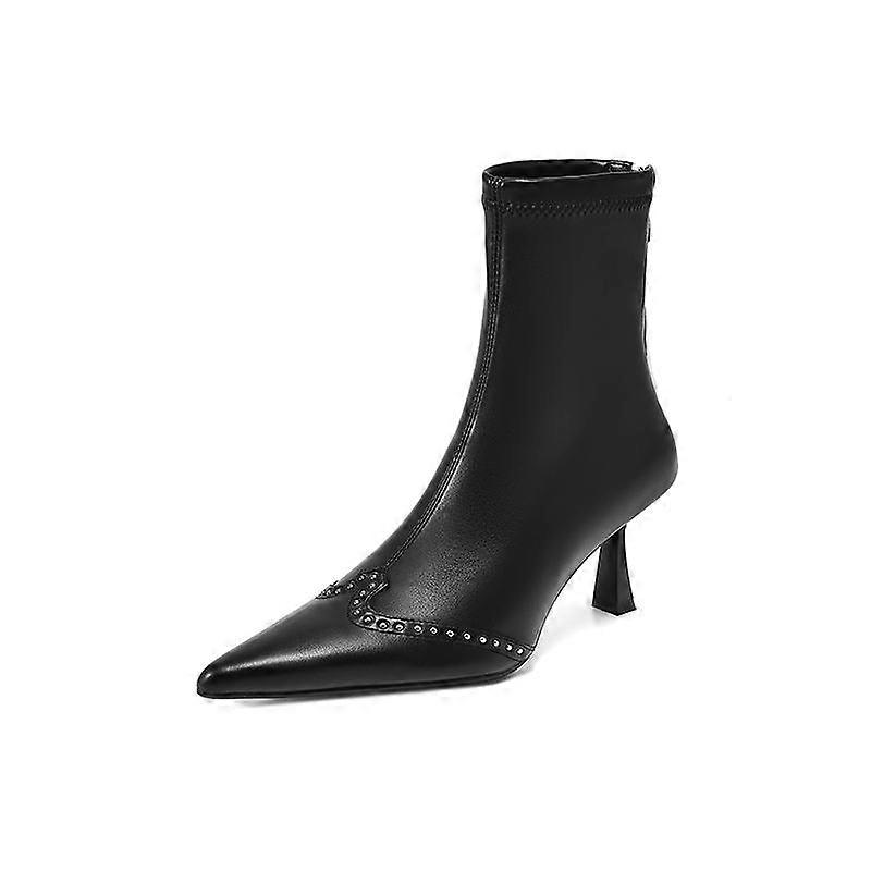 Krazing Pot Microfiber Winter Stiletto High Heels Modern Boots Women Back Zipper Size 42 Rivets Street Wear Elastic Ankle Boots