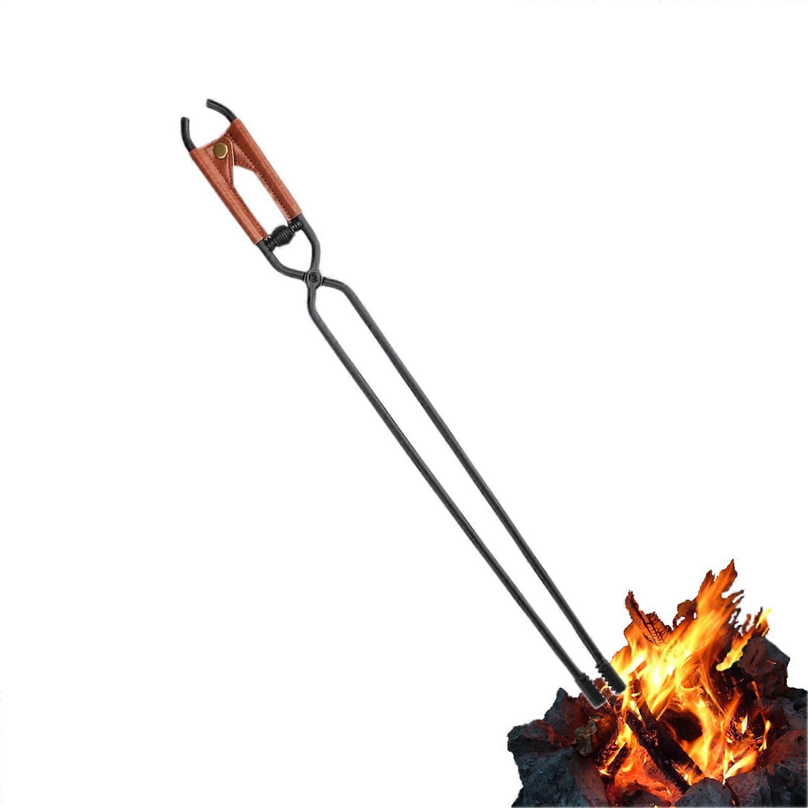 Fire Tongs, Metal Log Grabber 24-Inch, Portable Fireplace Tool for Safe Wood Handling, High-Performance Brown Accessory