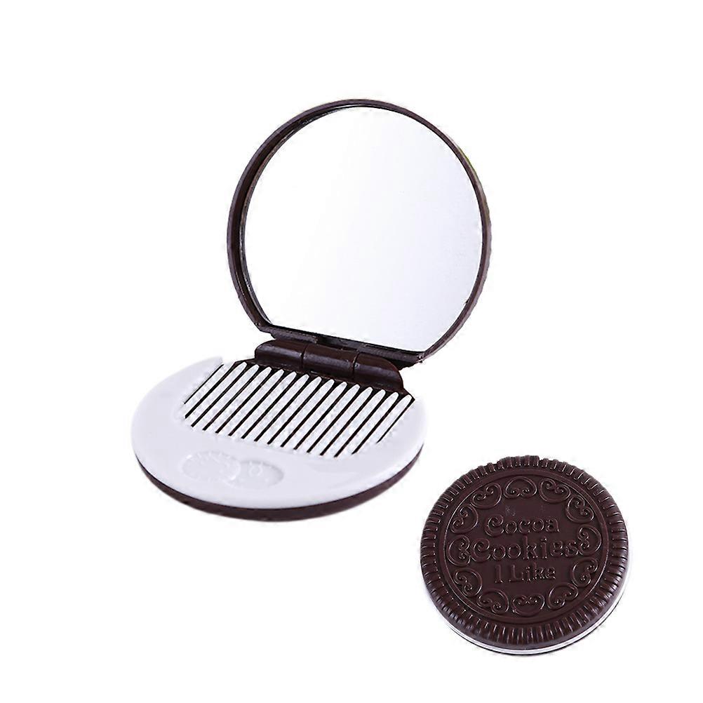 Vanity Mirror Compact Pocket Size Mirror Chocolate Cookies Shape Plastic Material On The Go 1Pcs