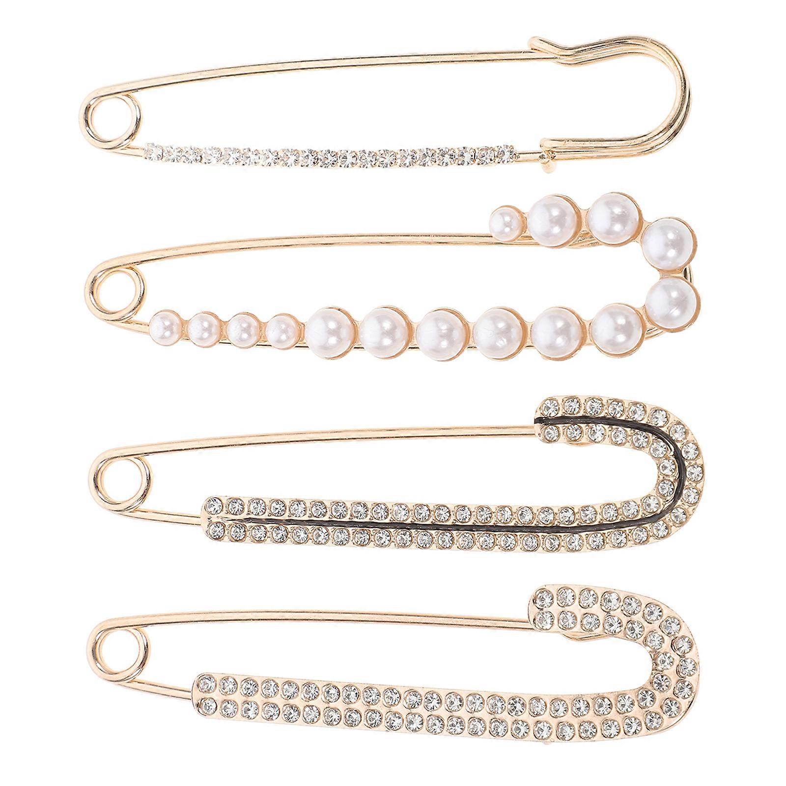 a polished and professional product description based on your input:

 

**4pcs Pearl Brooch Pins Set – Decorative Safety Pins with Rhinestone