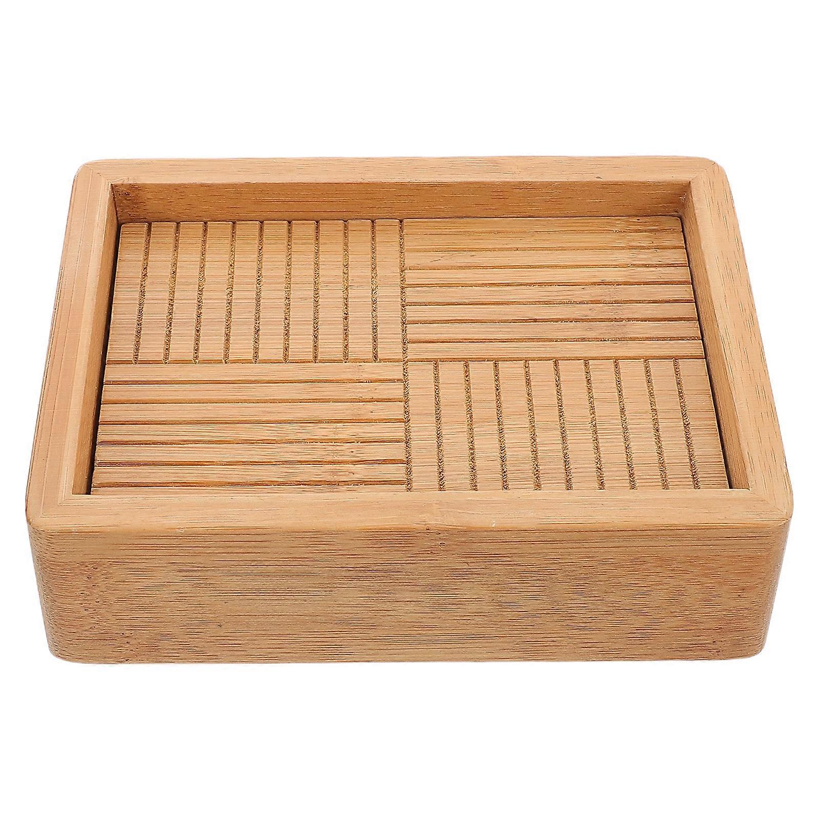 Rectangular Self Draining Soap Tray, Non Slip Bamboo Design for Bathroom and Kitchen Soap Storage and Drying