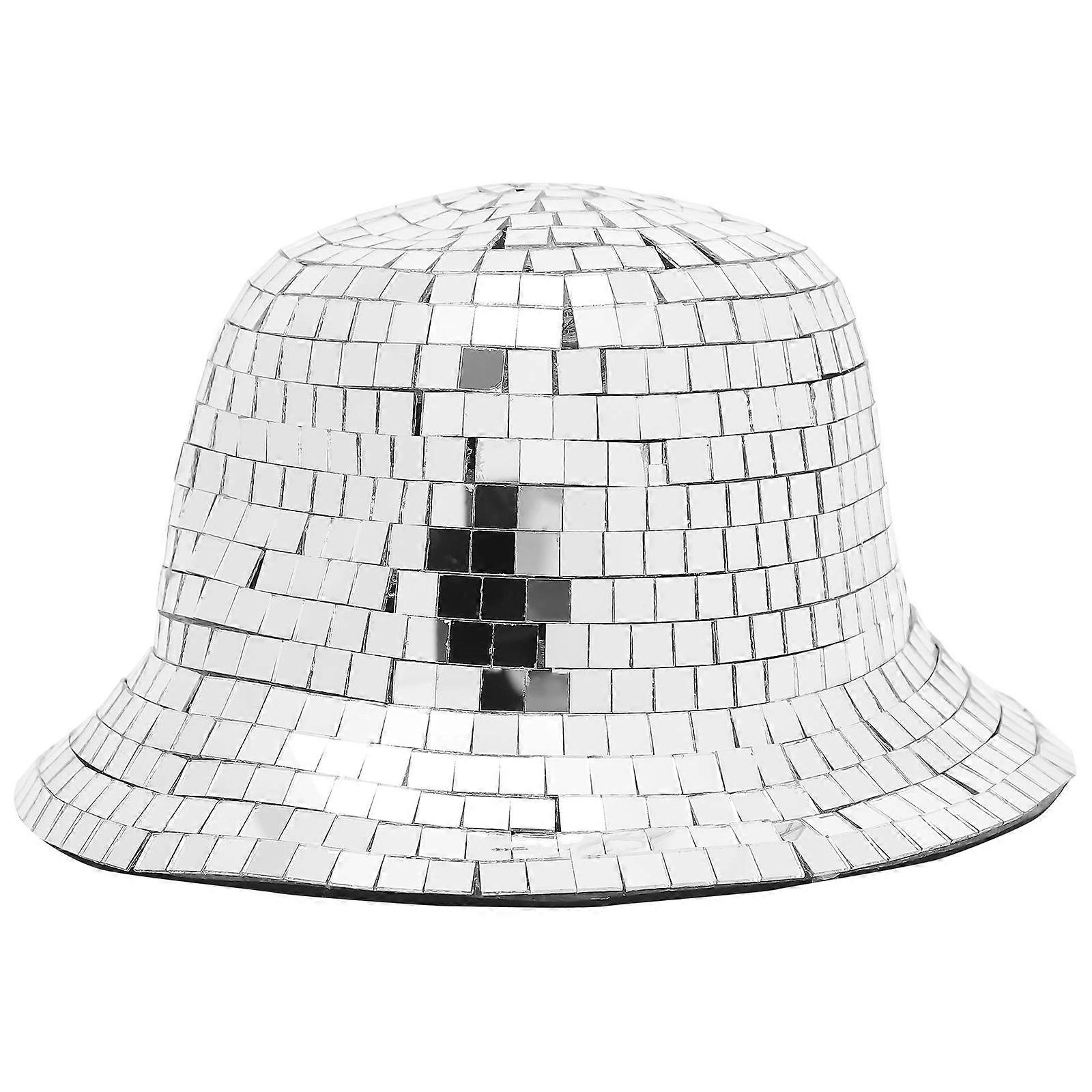 Mirrored Disco Ball Bucket Hat for Festivals & Costume Events – Lightweight Comfortable Bling Headwear for Women – Silver Design