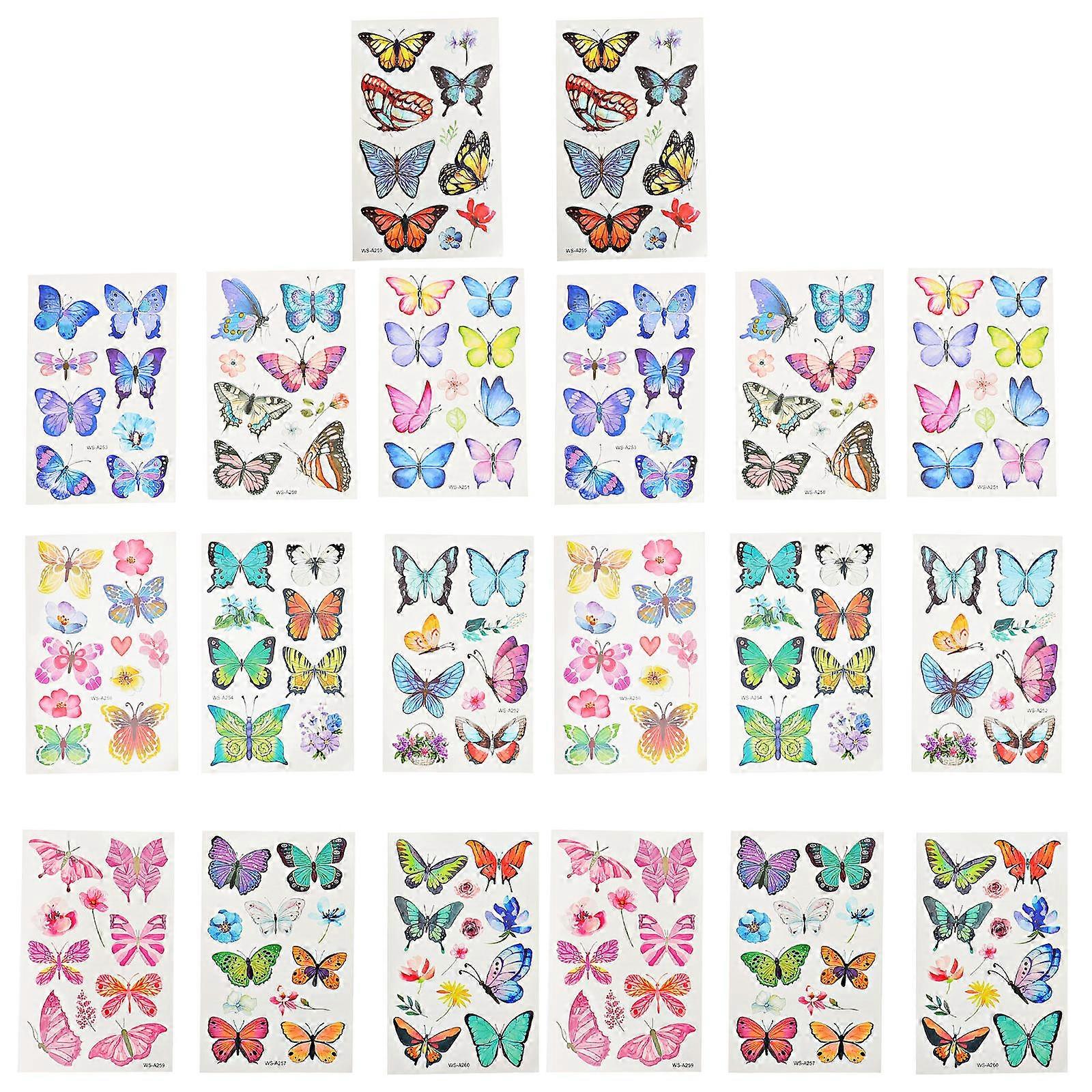 Fake Butterflies Temporary Body Fake for Club Festivals Valentine's Day Assorted Color 20 Sheets