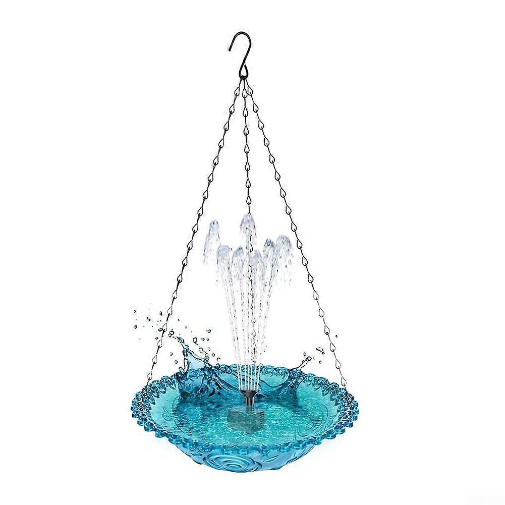 Solar Bird Bath With Fountain, Outdoor Floating Fountain, Hanging Bird Bath, Solar Powered, Blue
