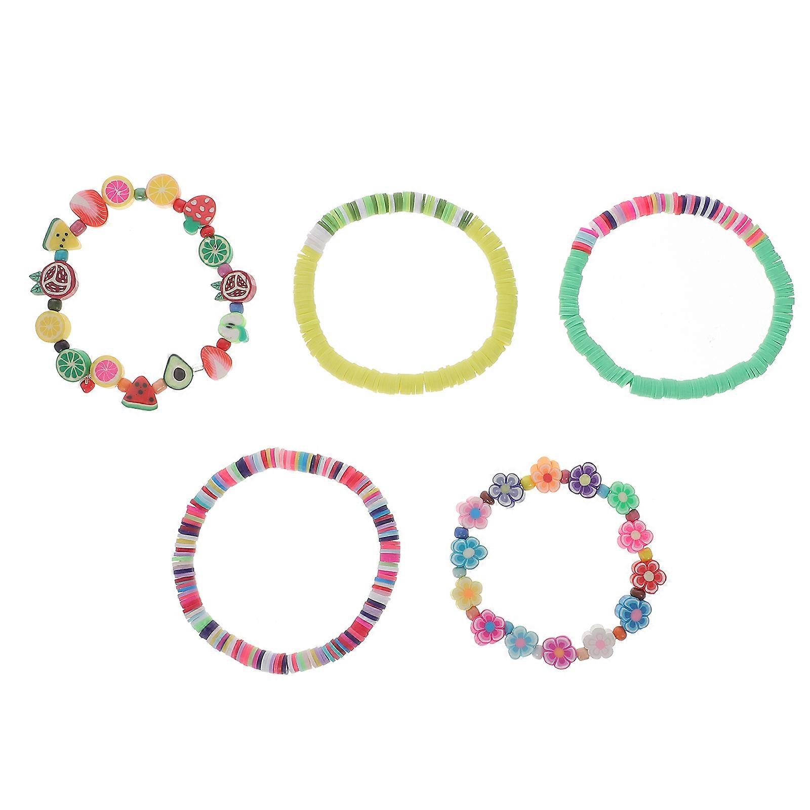 5 Pack Portable, Wear Resistant Beaded Bracelets – Delicate Polymer Wrist Accessories with Unique Cartoon Design for Casual and Official Occasions
