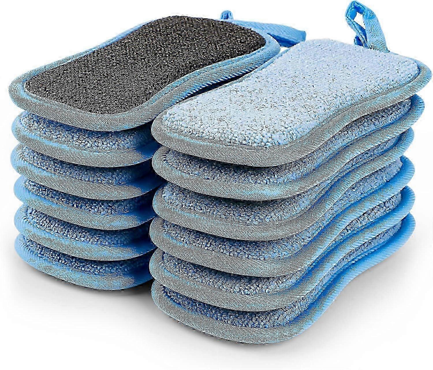 12-Pack Multi-Purpose Scrub Sponges for Kitchen & Dishwashing (Blue)