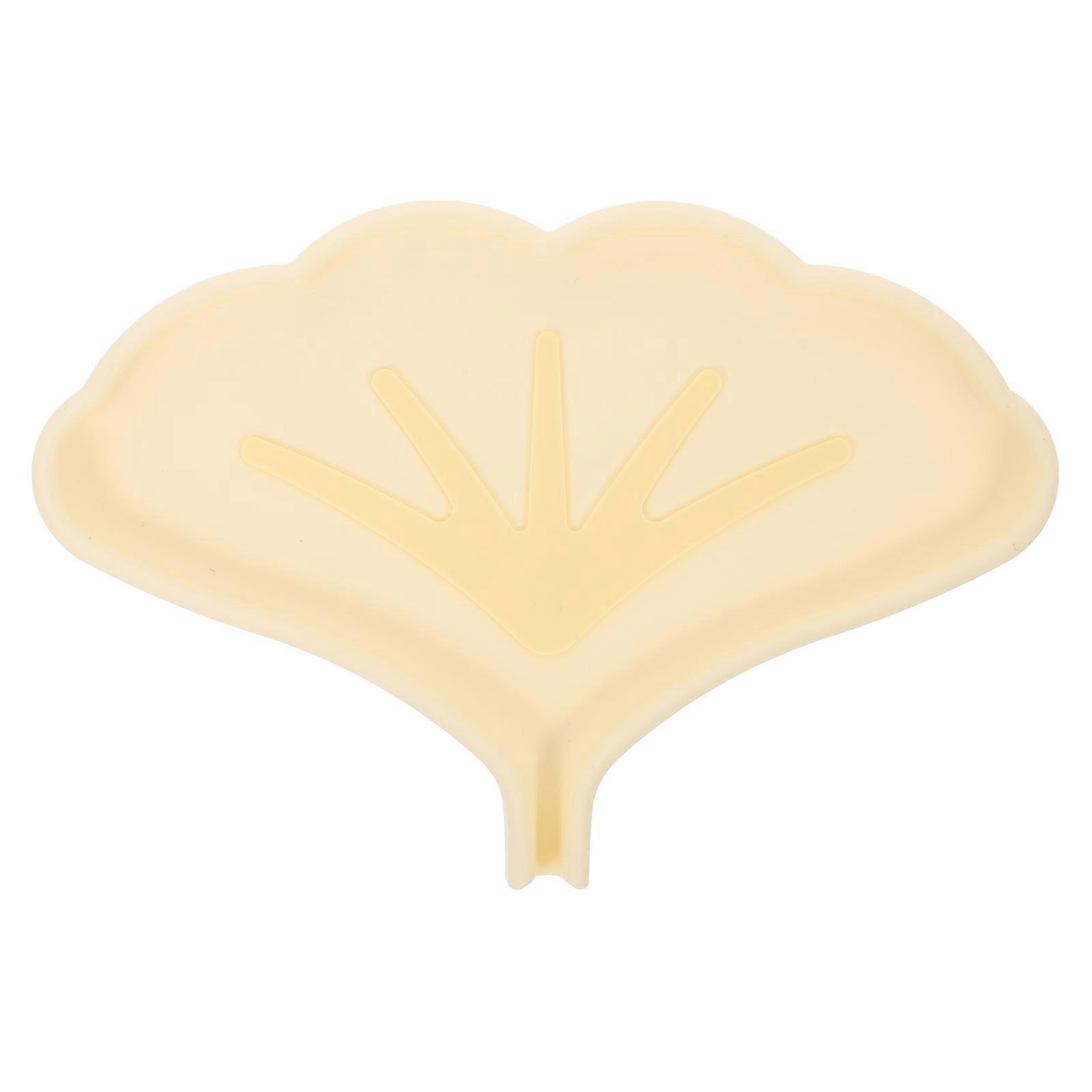Silicone Tray Bathroom Soap Tray Self Draining Anti-slip Multi-use Container Ginkgo Leaf Shape Elegant Design For Homeowners 1Pcs