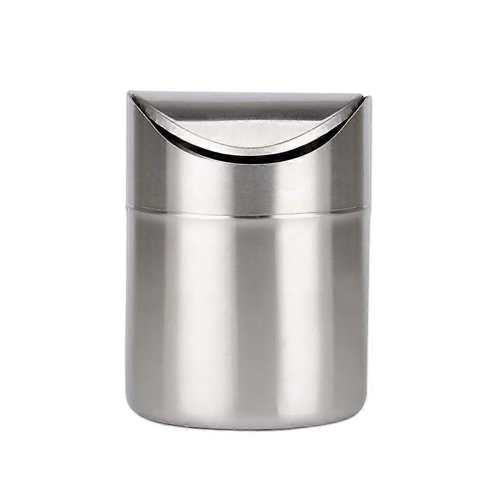 1pc Desktop Stainless Steel Trash Can Trash Bin Garbage Can Compact Size Storage Case (Silver)