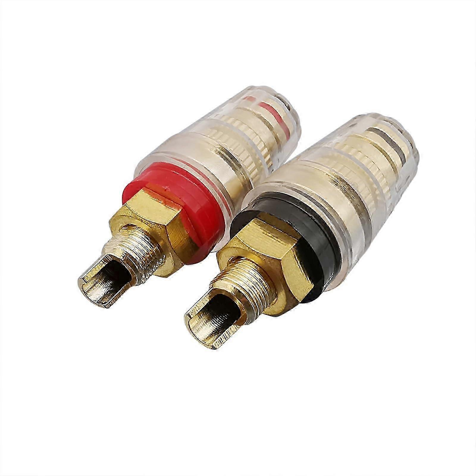 2 Pcs 4mm Binding Post Banana Terminal Connectors in Brass Gold Plated for Speaker Amplifier, Available in Red and Black (2 Red)